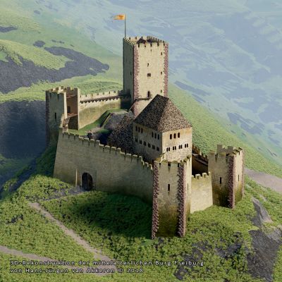 3D-Geländemodell - Die Burg auf dem Freiburger Schlossberg um 1200 - von Hans-Jürgen van Akkeren
